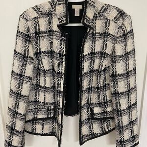 Chico's Black and White Tweed Open-Front Blazer